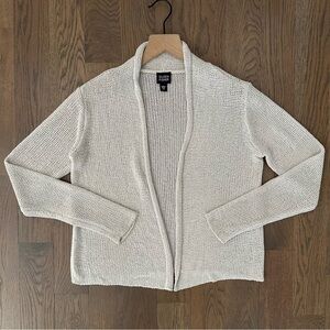 Eileen Fisher Open Knit Open Front 100% Silk Cardigan Sweater Beige Cream XS